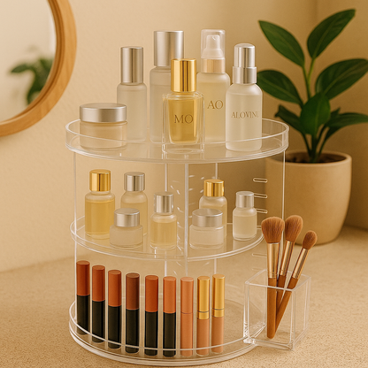 360° Rotating Acrylic Makeup Organizer – Elegant Vanity Storage Solution